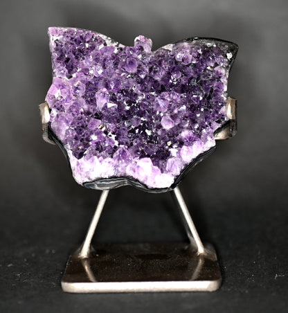 FARFALLE IN DRUSA DI AMETISTA SU STAND 9X10 CM - Manucrystals