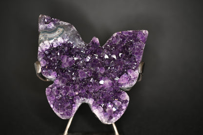 FARFALLE IN DRUSA DI AMETISTA SU STAND 9X10 CM - Manucrystals