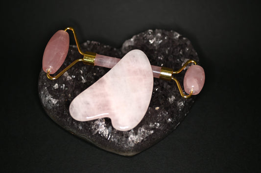 KIT FACE ROLLER E GUA SHA IN QUARZO ROSA - Manucrystals